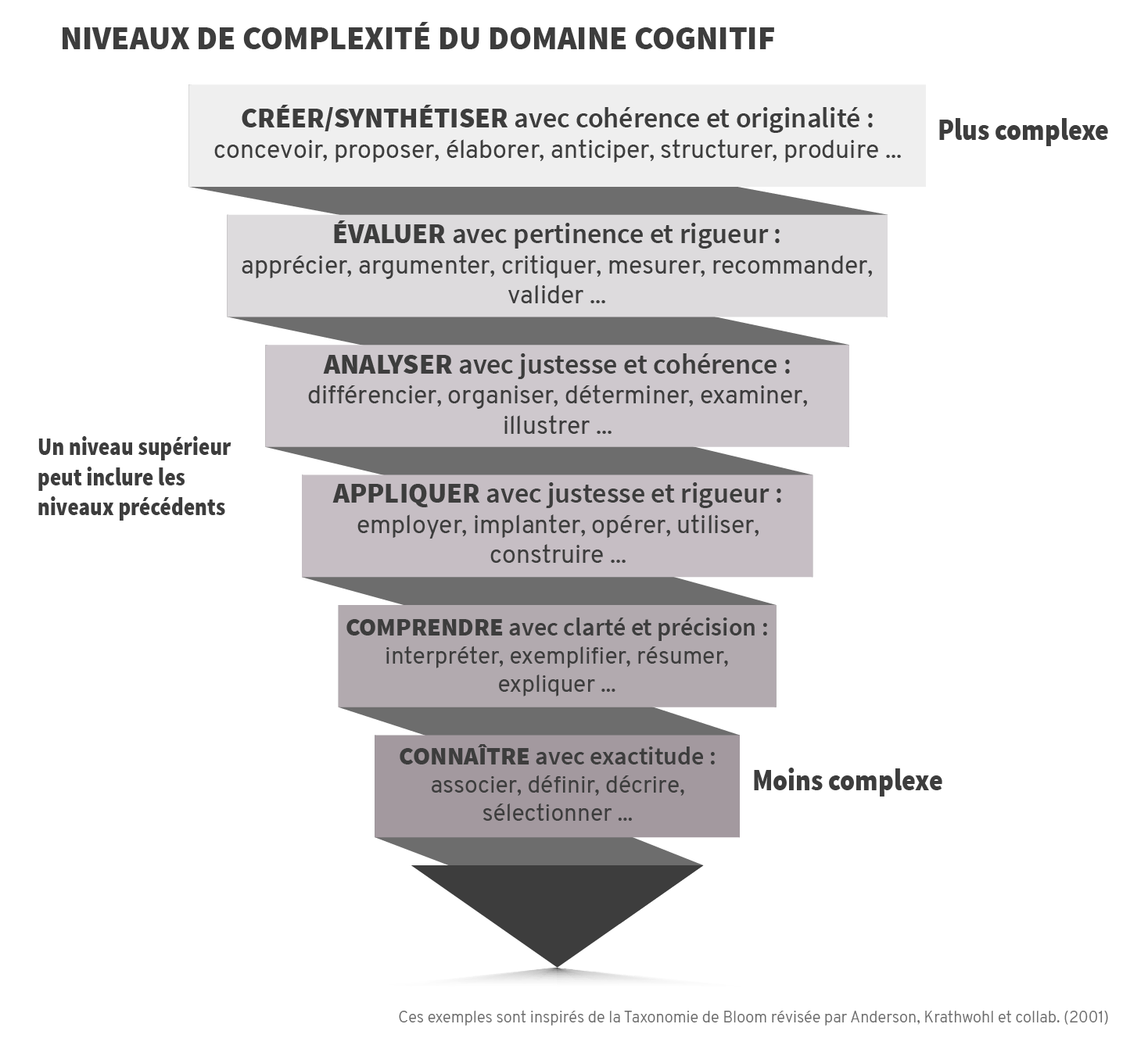 Schéma explicatif des niveaux de complexité de domaine cognitif